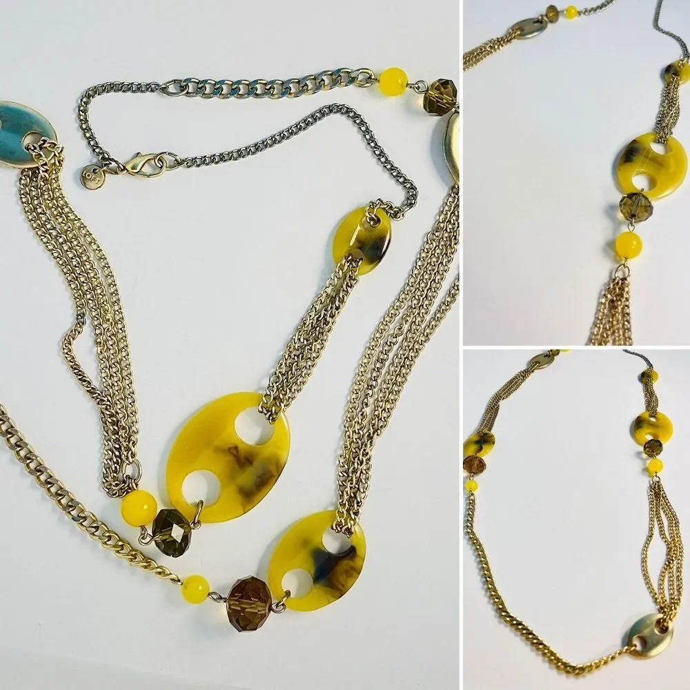 Lot Of 3 Ann Taylor Loft Long Necklace‎ Gray White Green Purple Orange